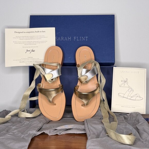 Sarah Flint Grear Silvery Gold Calf Sandals - Picture 1 of 8